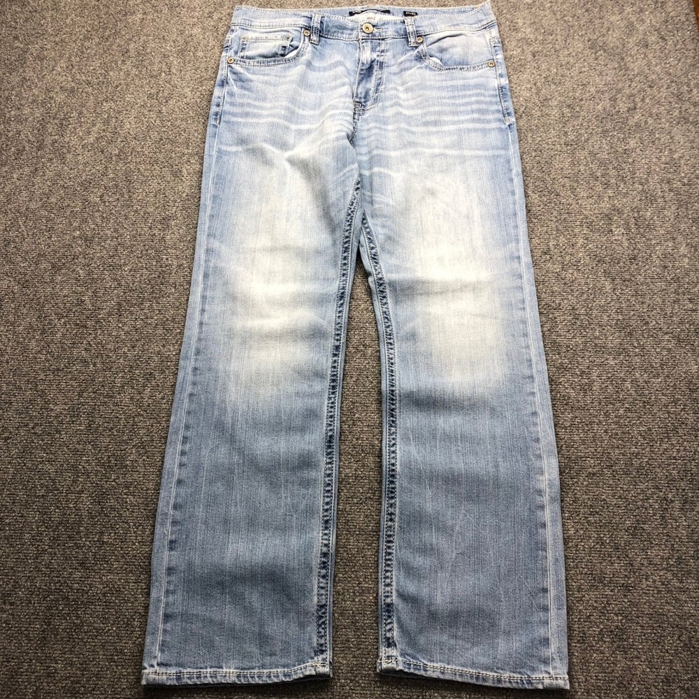 BKE Tyler Straight Leg Light Wash Denim Jeans Mens 34x32 Distressed Blue